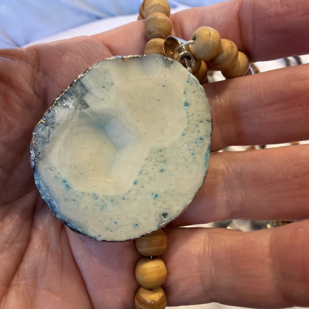 Lot of 5 Boho Statement Necklaces Wood Bead Druzy Pendant Chunky Artisan Jewelry - Picture 8 of 12